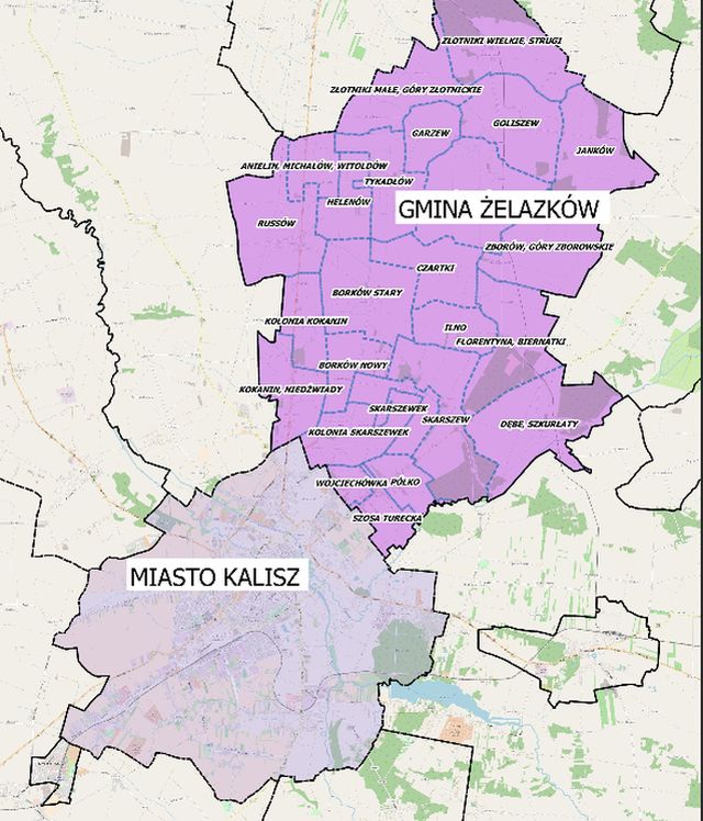 graf.: mapka - załącznik do uchwały o wchłonięciu Żelazkowa przez Kalisz